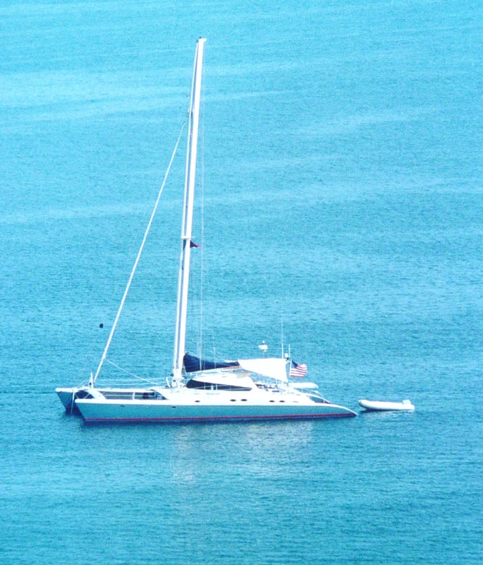Indigo II catamaran in the Aegean Sea. 